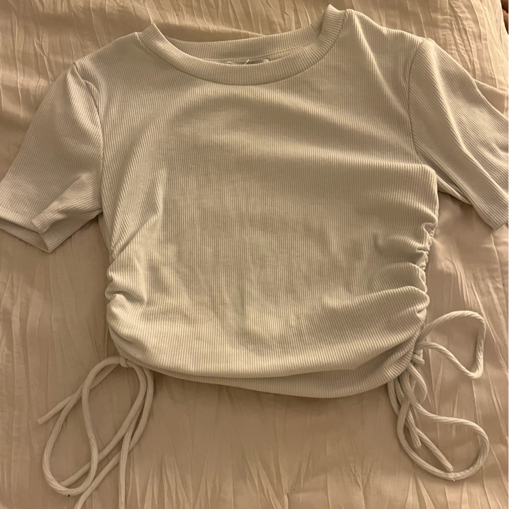 zara basic white tie top